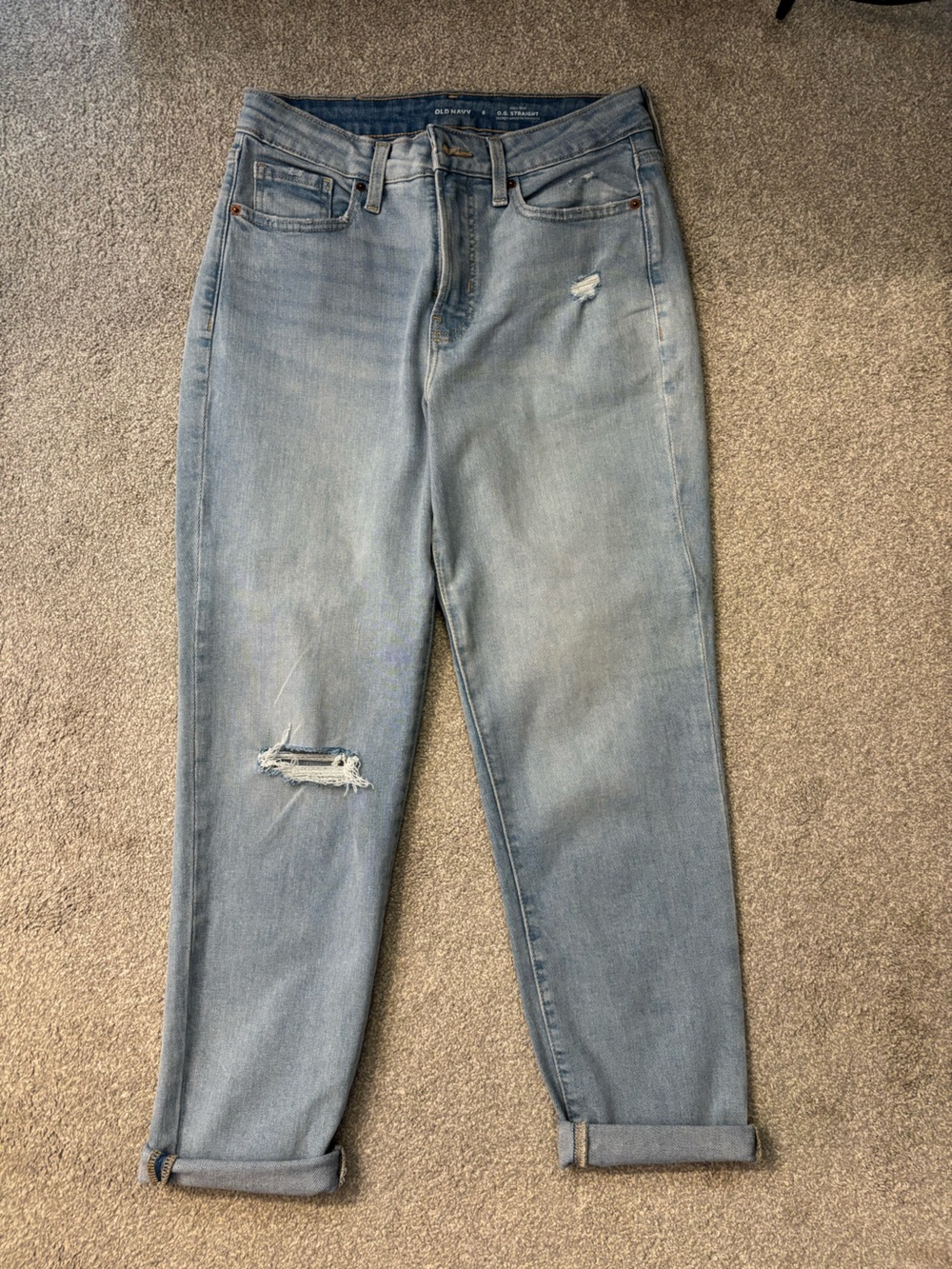 Old Navy High-Rise O.G. Straight Women's Jeans with Knee Rips size 6R